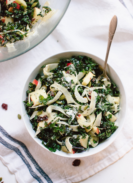 Autumn Kale Salad with Fennel, Honeycrisp and Goat Cheese 