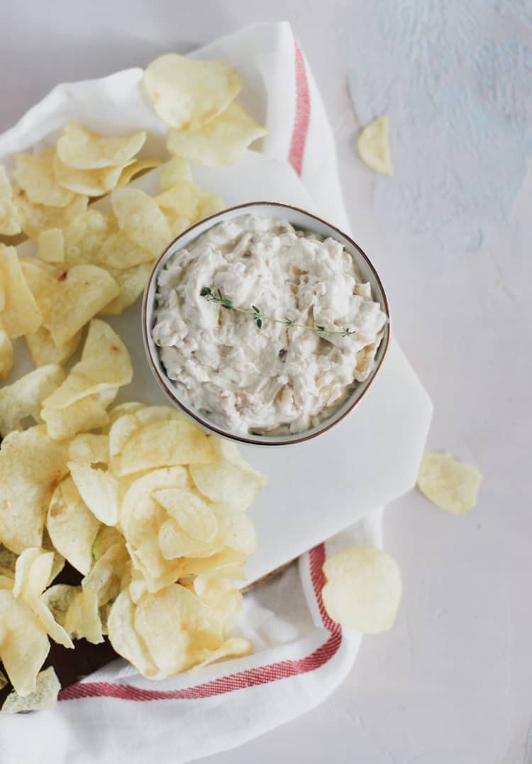 A classic party dip that everyone loves. Lightened up using thick and creamy Greek yogurt, and caramelized onions. Perfect for any get together, with a lot less guilt!