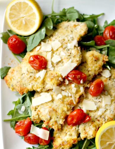 Parmesan Crusted Chicken with Arugula Salad  for #SundaySupper