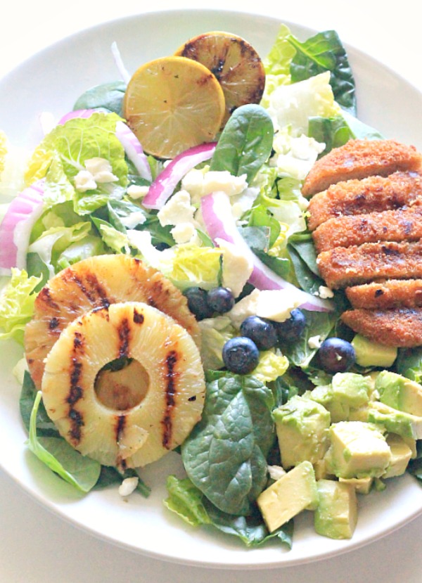 Grilled Chicken Salad with fruit and a honey-lime vinaigrette