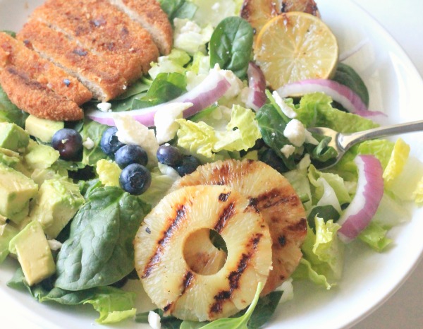 Grilled Chicken Salad with fruit and a honey-lime vinaigrette 