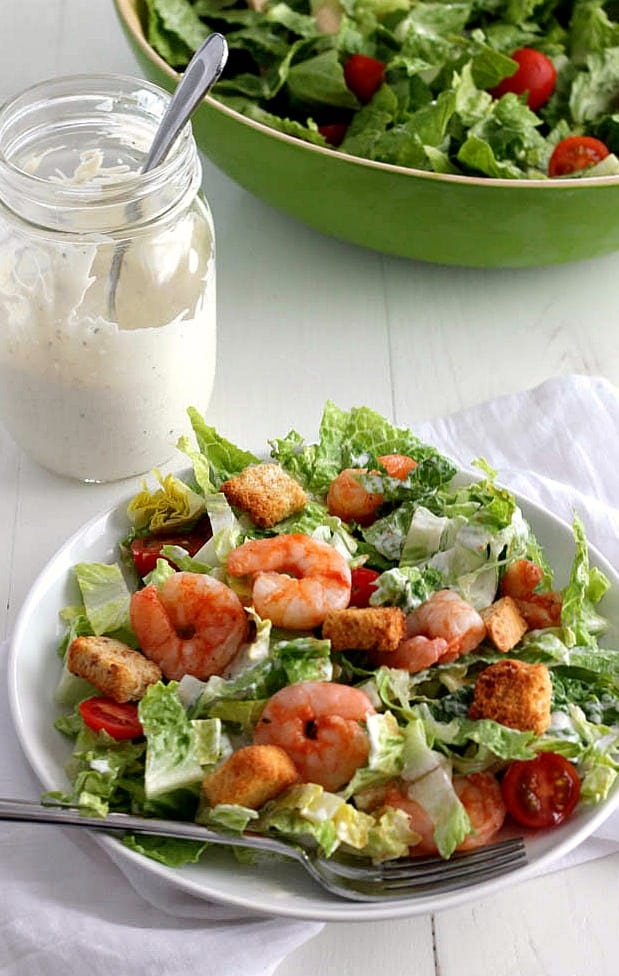 Buffalo Shrimp Caesar Salad - the easiest salad you'll ever make! | casadecrews.com