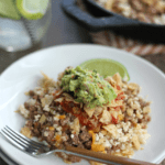 Low-carb Cheesy Taco Skillet with Cauliflower Rice | casadecrews.com