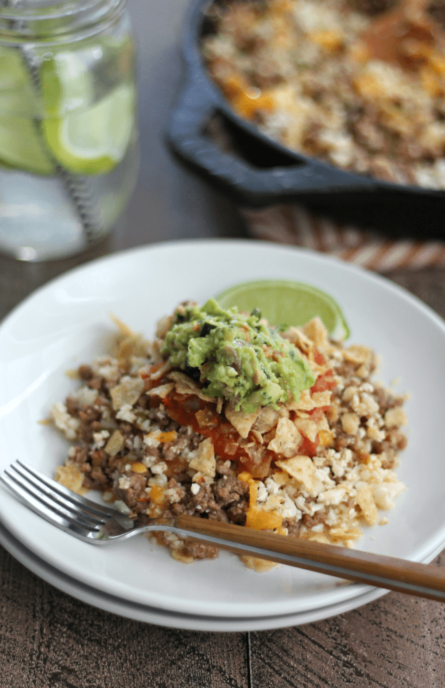 Low-carb Cheesy Taco Skillet with Cauliflower Rice - Casa de Crews