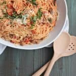 Angel Hair Pasta with Sausage, and Tomato Cream Sauce