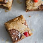 halloween candy cookie bars with flaky sea salt on top