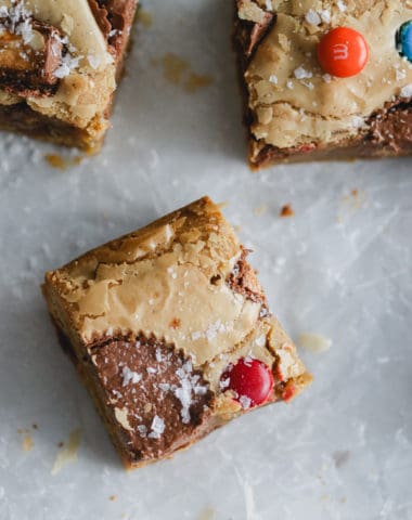 halloween candy cookie bars with flaky sea salt on top