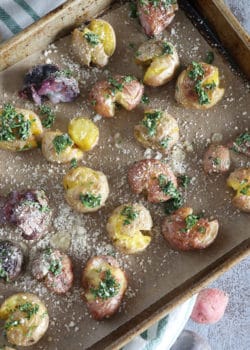 Garlic Smashed Potatoes Roasted in Duck Fat