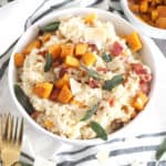 butternut squash risotto with bacon and crispy sage