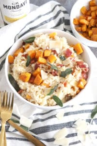 butternut squash risotto with bacon and crispy sage