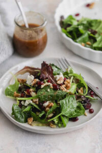winter spring mix salad with a fig jam vinaigrette
