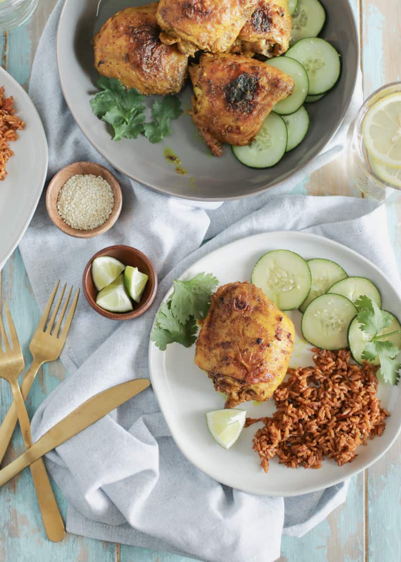 Juicy Chicken Thighs, tossed in a savory tumeric and ginger marinade, make for a batch of the crispiest, and most flavorful chicken thighs ever.