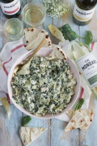 Shrimp Spinach Artichoke Dip [Lightened Up]: Creamy, rich, and loaded with chopped shrimp! Perfect for a party.