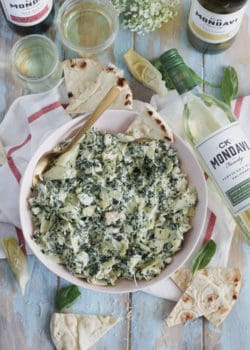 Shrimp Spinach Artichoke Dip [Lightened Up]: Creamy, rich, and loaded with chopped shrimp! Perfect for a party.