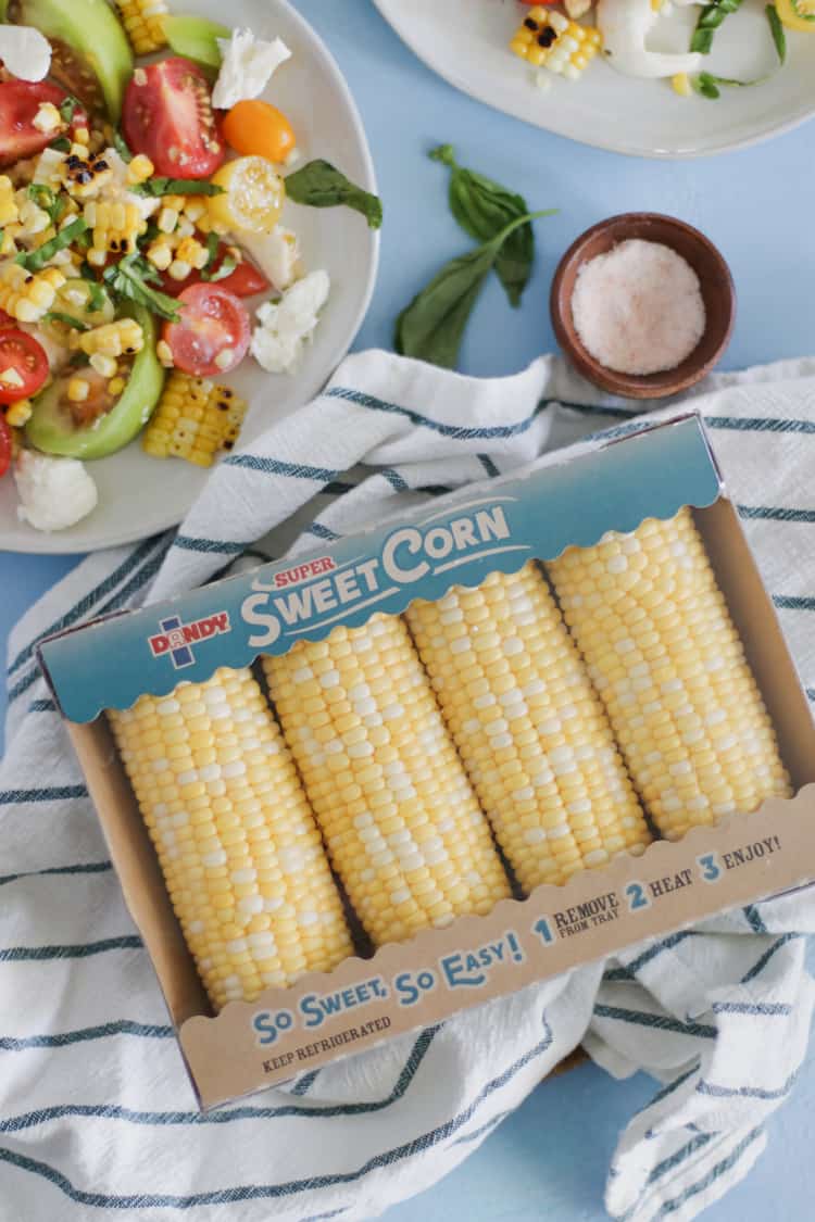 Charred Corn Caprese Salad. Grilled corn adds a depth of smoky sweet flavor to the classic Caprese Salad for summer!