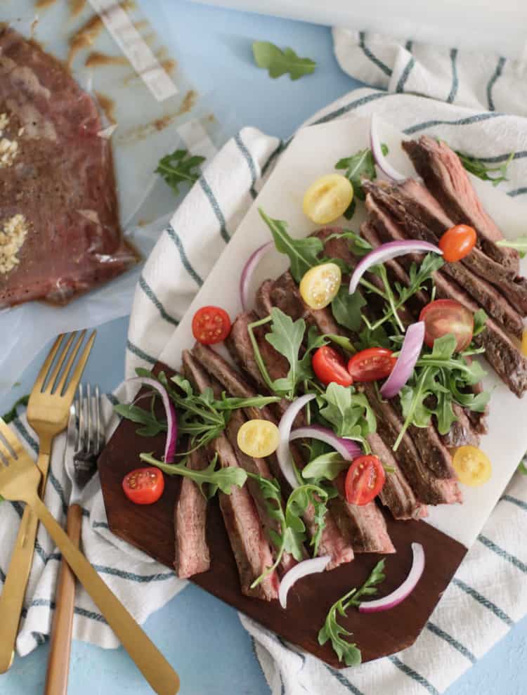 Sometimes tough, this juicy flank steak becomes tender, melt-in-your-mouth delicious with the a little help using the sous-vide method. Never have tough steak again!