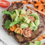 cumin rubbed sirloin steak with avocado salsa