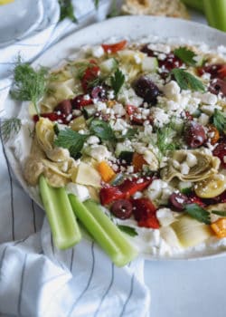 layered greek hummus dip with yogurt