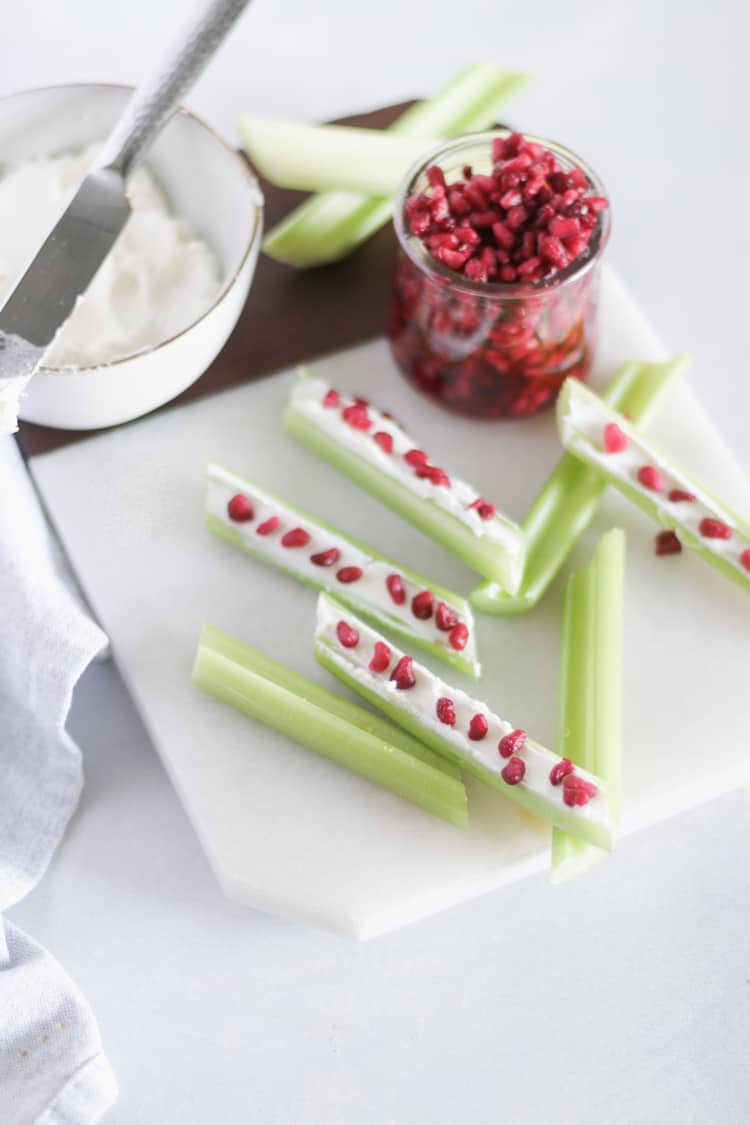 Goat Cheese and Pomegranate Stuffed Celery 