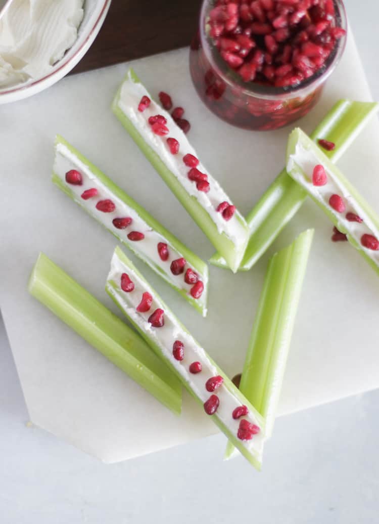 Goat Cheese and Pomegranate Stuffed Celery 