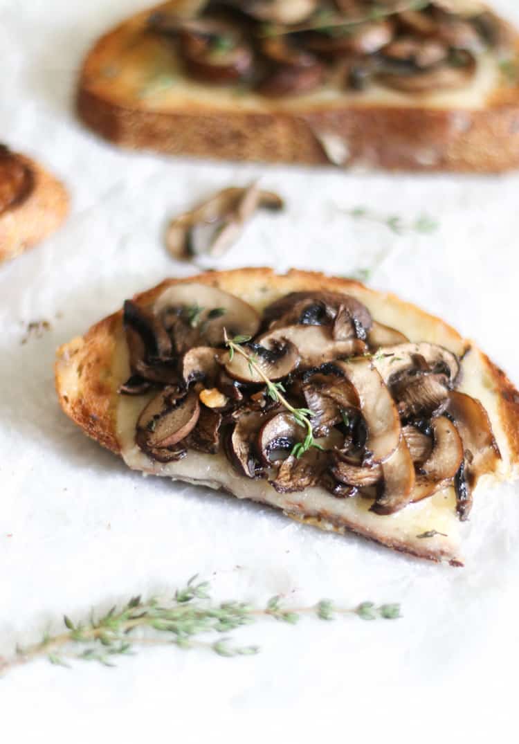 roasted mushroom tartine with fontina cheese