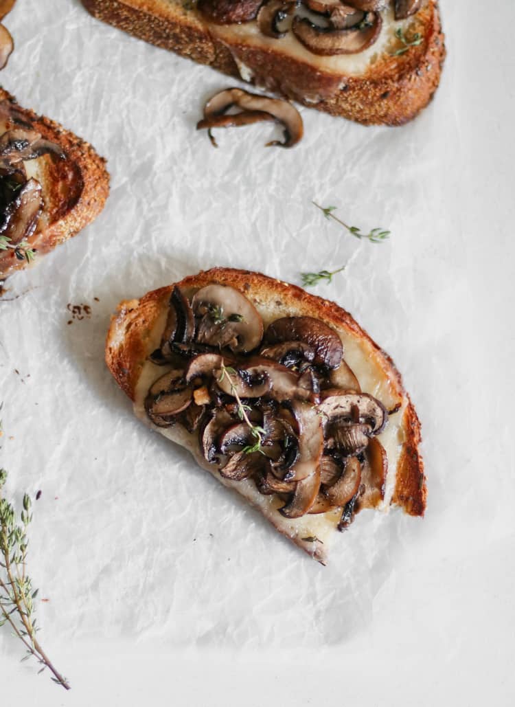 roasted mushroom tartine with fontina cheese