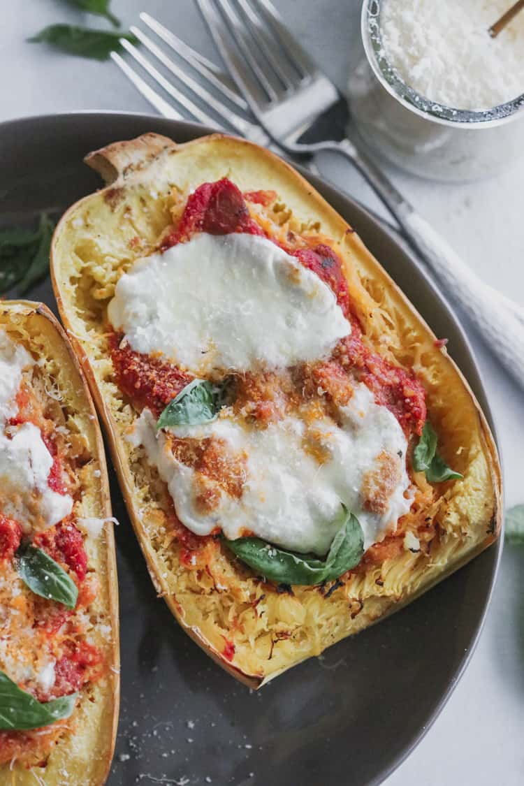 low carb spaghetti squash parmesan boats