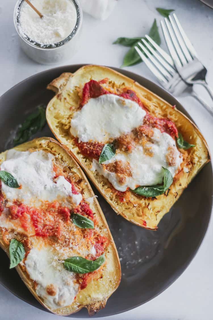 low carb spaghetti squash parmesan boats