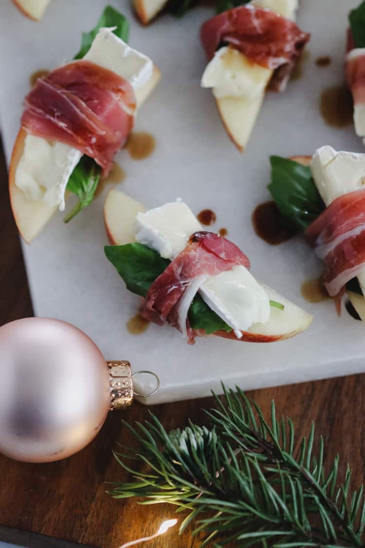 prosciutto wrapped apples with brie and balsamic
