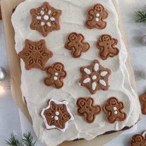 spelt flour gingerbread sheet cake with a maple chai cream cheese frosting
