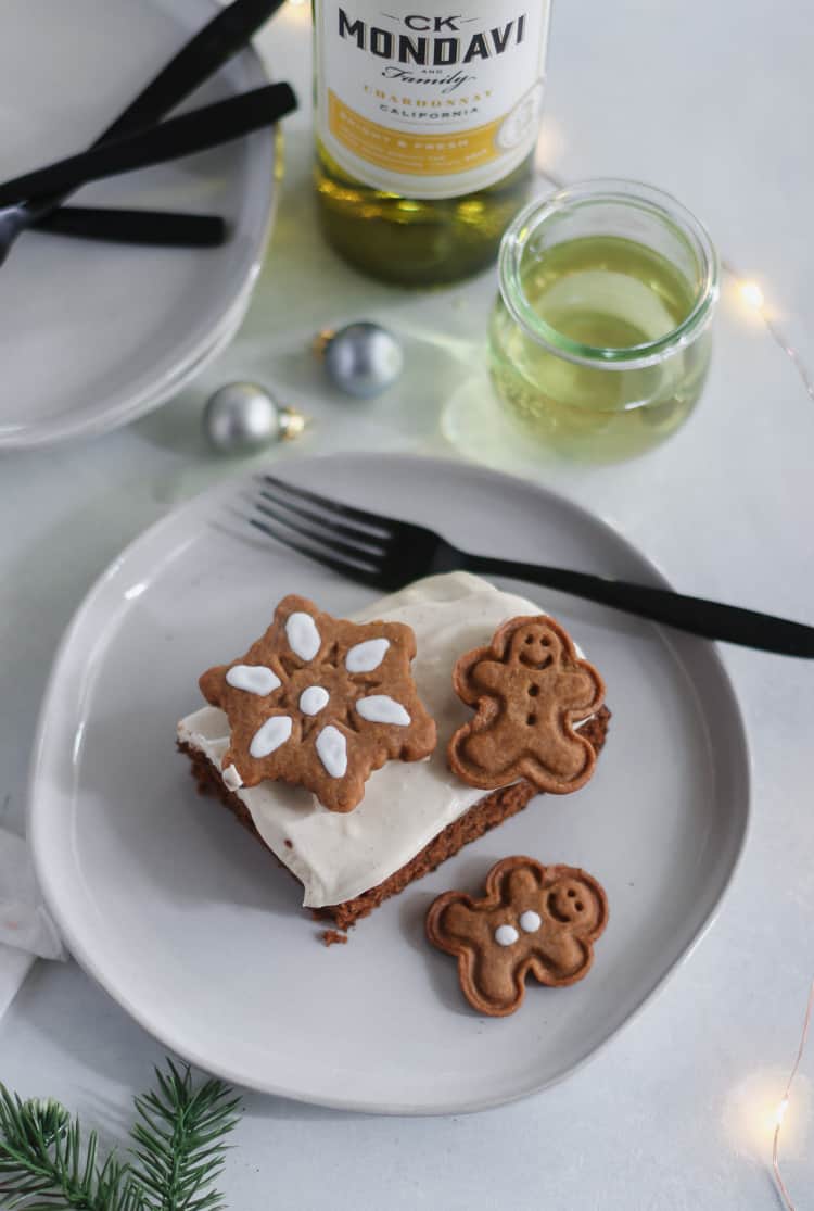 spelt flour gingerbread sheet cake with a maple chai cream cheese frosting