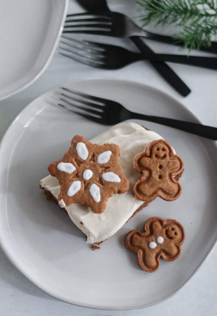 spelt flour gingerbread sheet cake with a maple chai cream cheese frosting