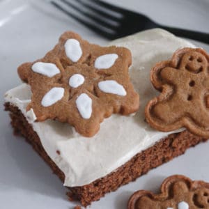 spelt flour gingerbread sheet cake with a maple chai cream cheese frosting