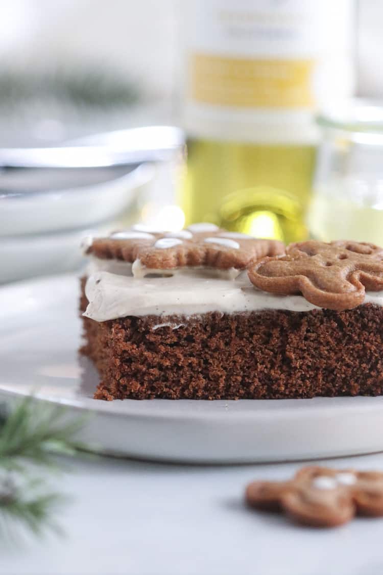 spelt flour gingerbread sheet cake with a maple chai cream cheese frosting