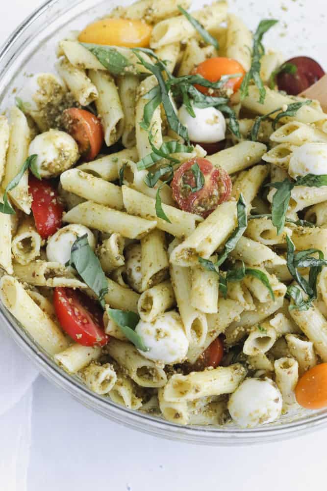 caprese pesto pasta salad [gluten free]