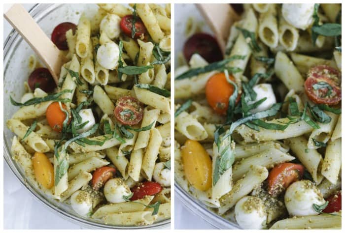 caprese pesto pasta salad [gluten free]