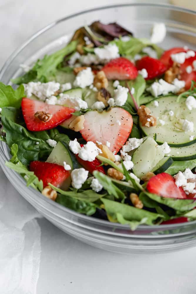 strawberry spring salad with goat cheese