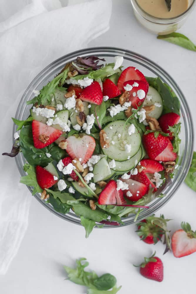 strawberry spring salad with goat cheese