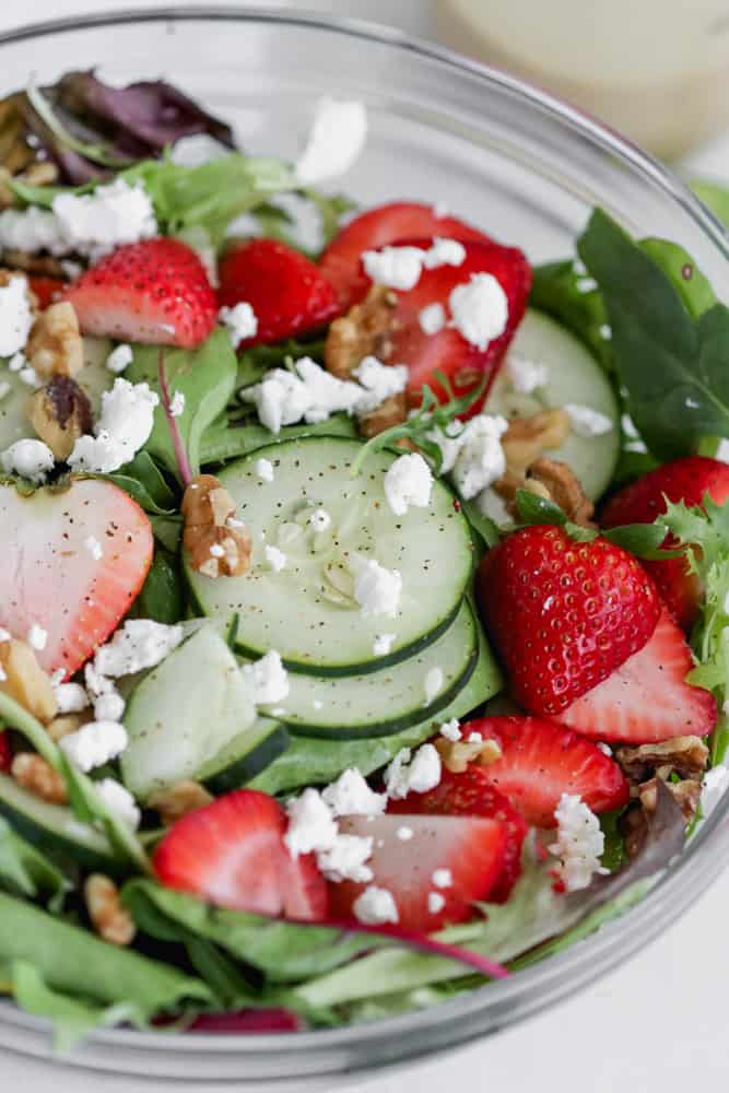 strawberry spring salad with goat cheese