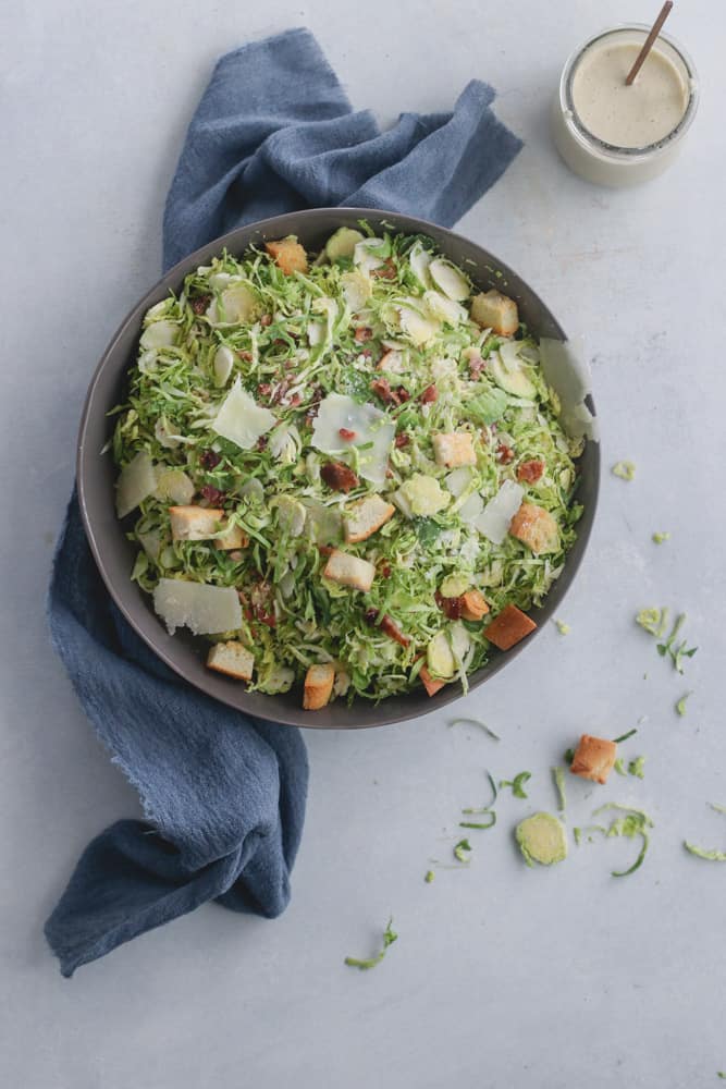 shredded brussels caesar salad