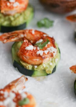 Guacamole and Shrimp Cucumber Bites