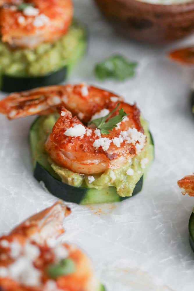 Guacamole and Shrimp Cucumber Bites