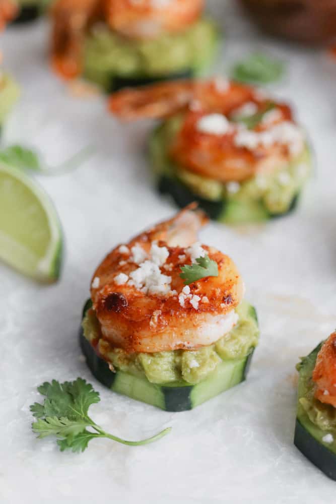 Guacamole and Shrimp Cucumber Bites