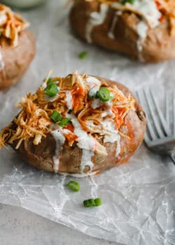whole30 Buffalo Chicken Stuffed Sweet Potatoes
