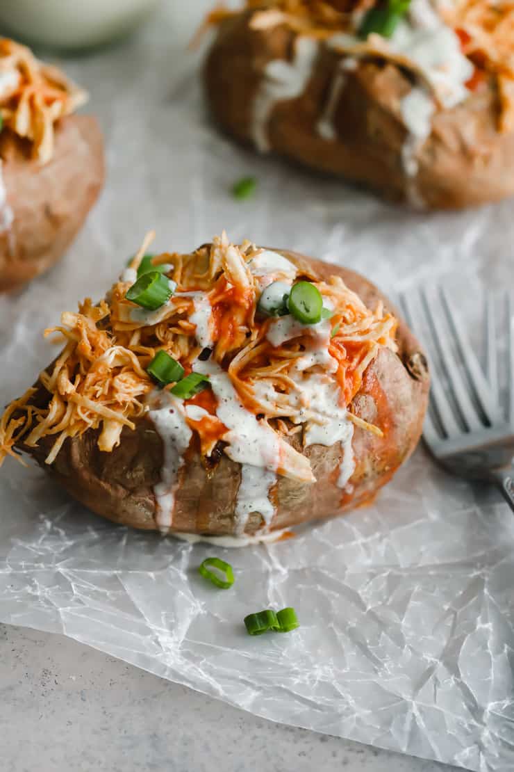 whole30 Buffalo Chicken Stuffed Sweet Potatoes