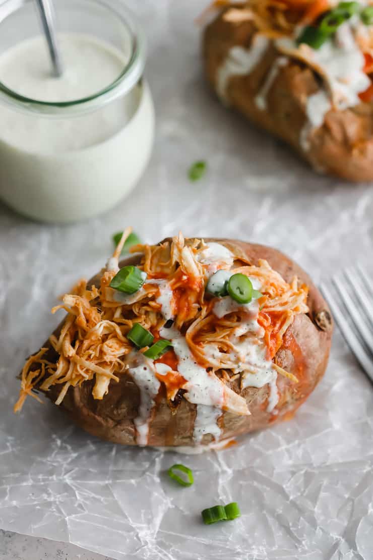 whole30 Buffalo Chicken Stuffed Sweet Potatoes