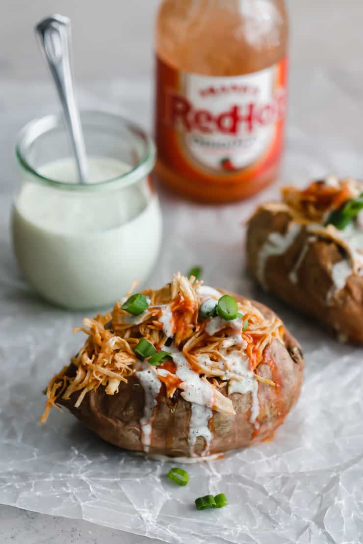 whole30 Buffalo Chicken Stuffed Sweet Potatoes