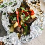 Steak and Pepper Foil packets on the grill