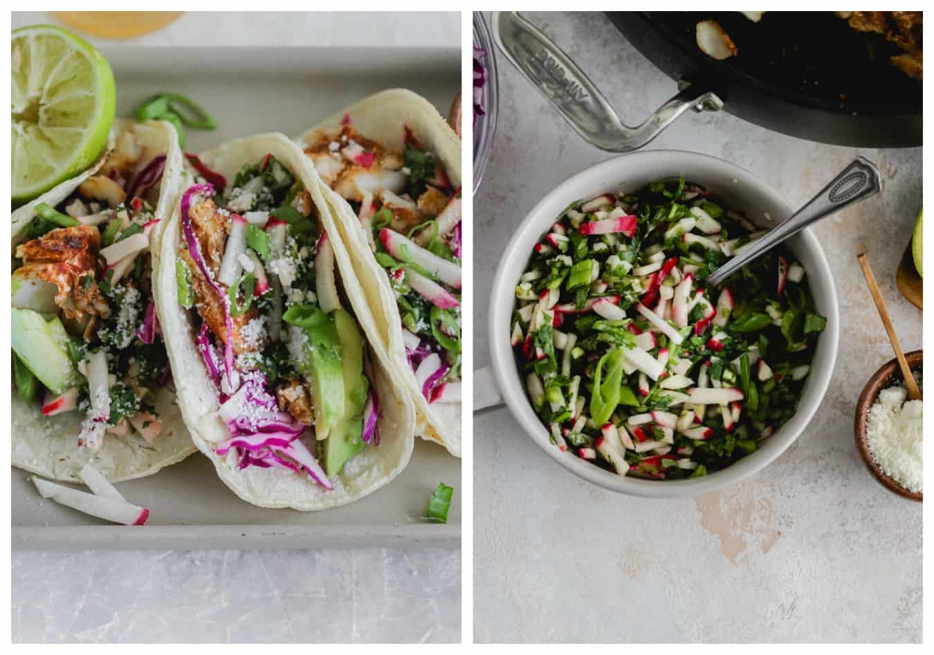 Fish Tacos with Cilantro-Radish Salsa