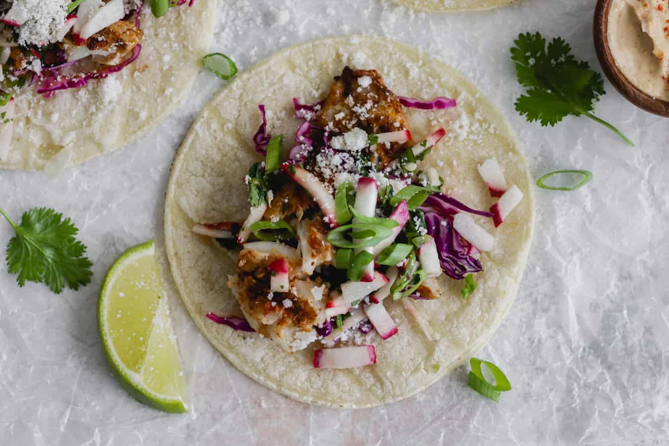 Fish Tacos with Cilantro-Radish Salsa